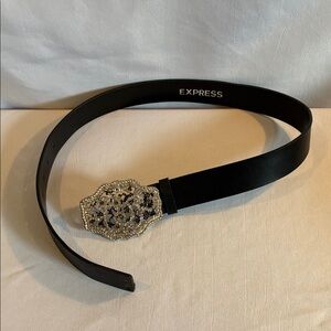Express faux black leather belt with rhinestones buckle, size S sparkly glam